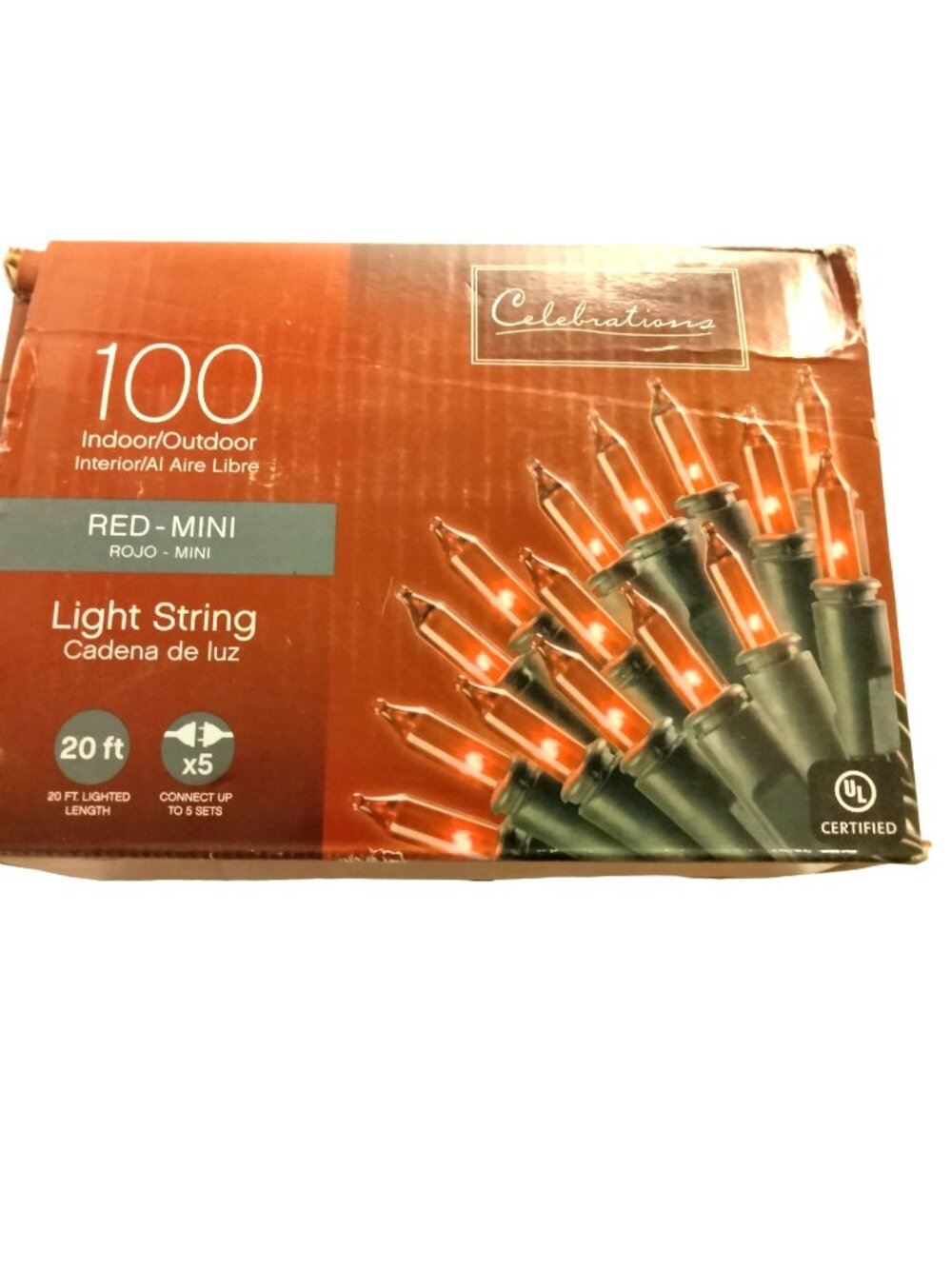 Celebrations Incandescent Mini Red 100 Ct String Lights Wedding Patio Deck 20 Ft